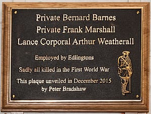 J B Edlington War Memorial Plaque